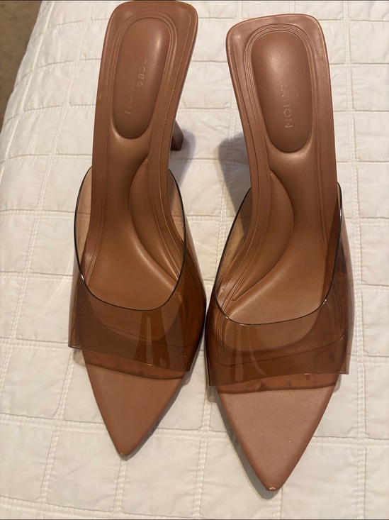 BCBGeneration Shoes - BCBGeneration Tan Clear-Band Square-Toe Mules